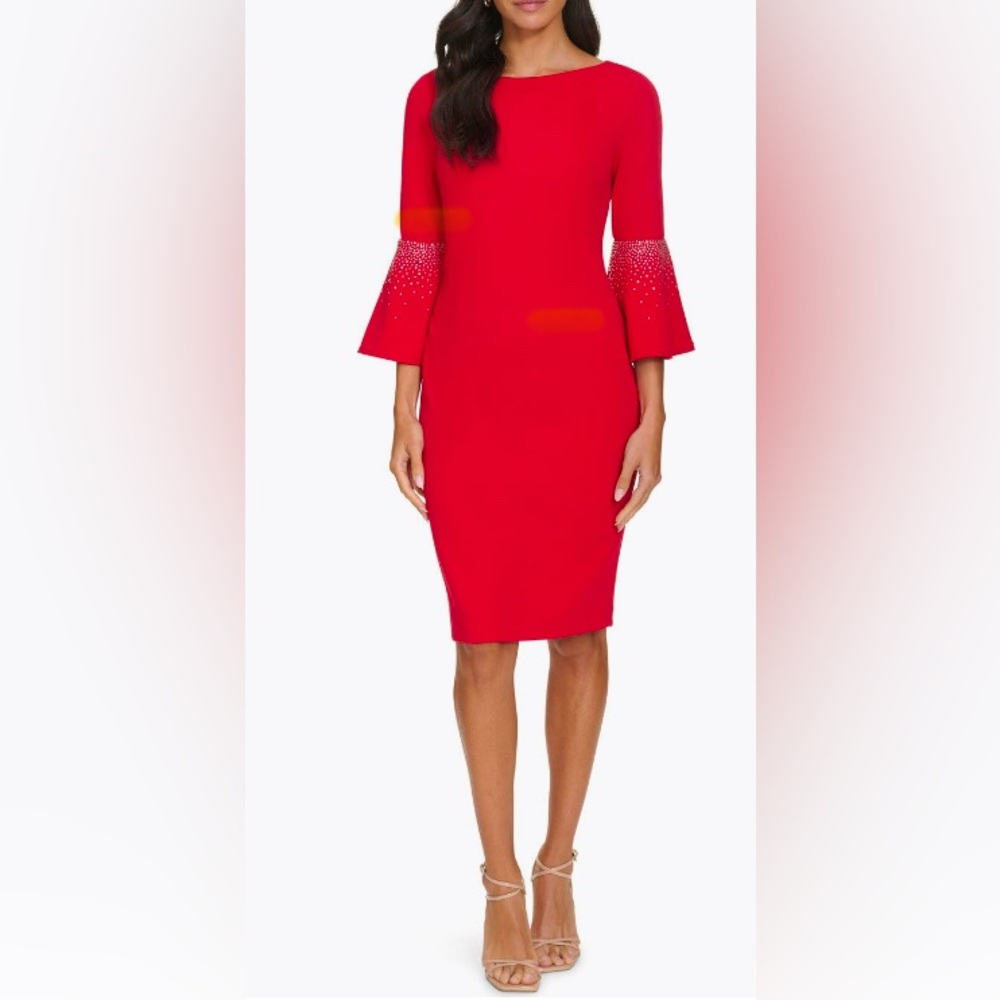 Calvin Klein Red Bell Sleeve Sheath Dress